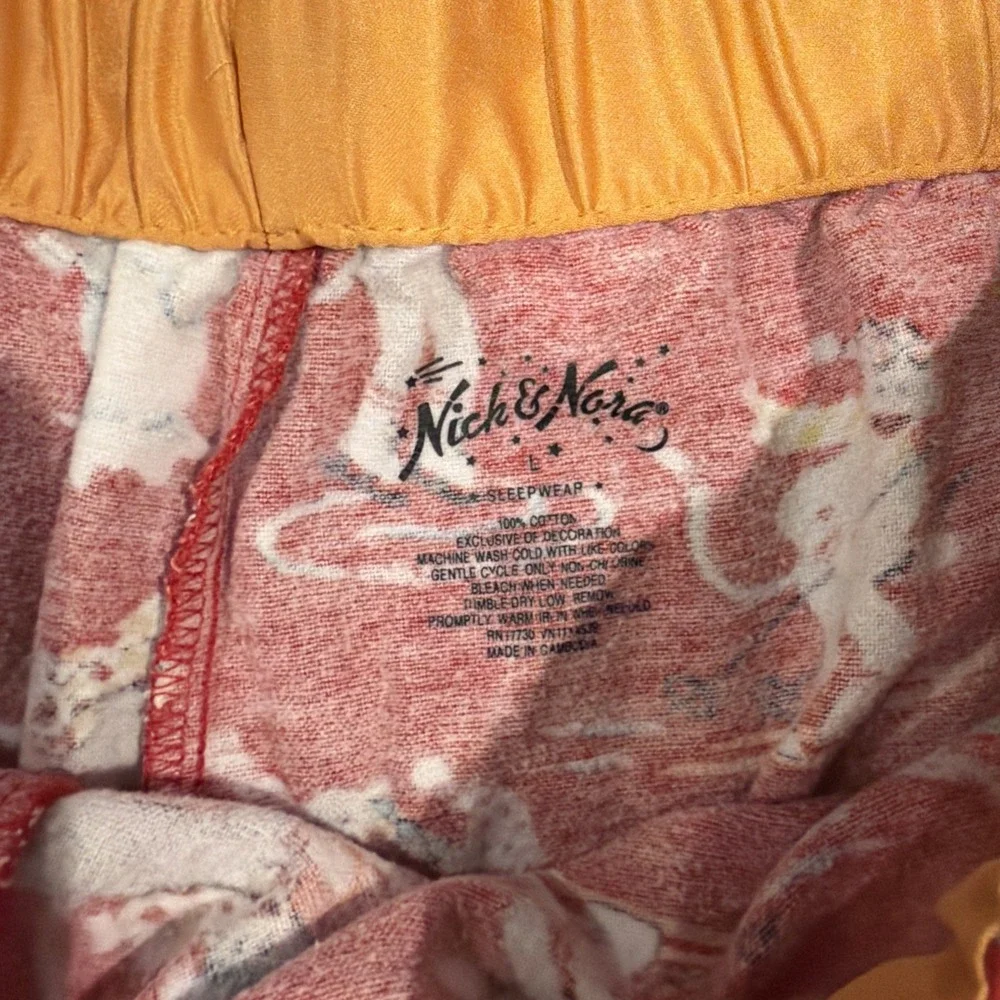 Nick & Nora Pants Womens Large Red Ice Skating Sock Monkey Flannel Pajama Lounge